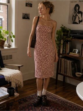90s Vintage Floral Slip Dress Midi Minimalist /Boho / Grunge / Fits Modern Small